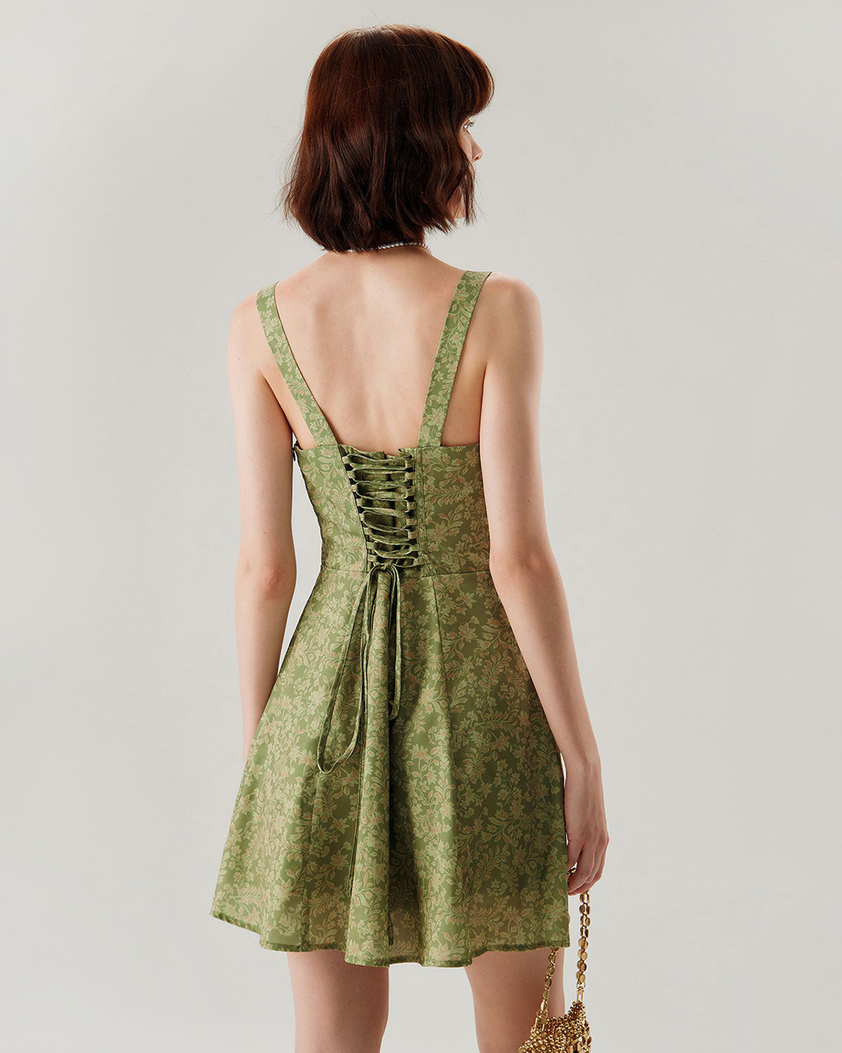 Green Floral Ruched Slip Mini Dress - Threadford