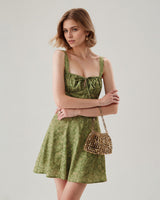 Green Floral Ruched Slip Mini Dress - Threadford