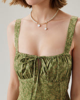 Green Floral Ruched Slip Mini Dress - Threadford