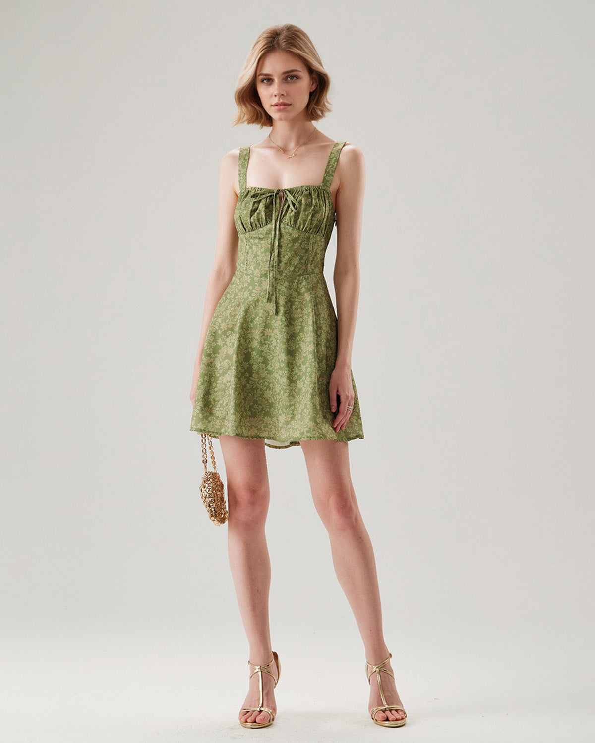 Green Floral Ruched Slip Mini Dress - Threadford