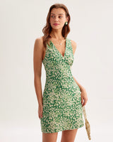 Green Floral Sleeveless Mini Dress - Threadford