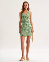 Green Floral Sleeveless Mini Dress - Threadford