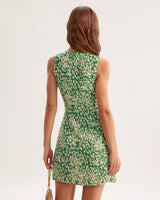 Green Floral Sleeveless Mini Dress - Threadford