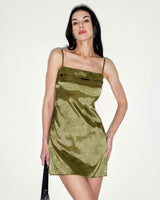 Green Jacquard Satin Slip Mini Dress - Threadford