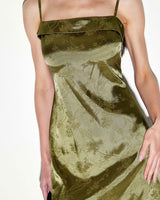 Green Jacquard Satin Slip Mini Dress - Threadford