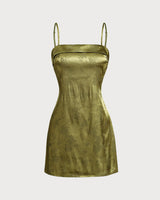 Green Jacquard Satin Slip Mini Dress - Threadford