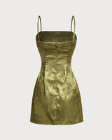 Green Jacquard Satin Slip Mini Dress - Threadford