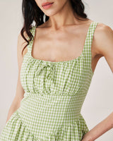 Green Plaid Ruched Slip Mini Dress - Threadford