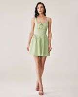 Green Plaid Ruched Slip Mini Dress - Threadford