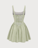 Green Plaid Ruched Slip Mini Dress - Threadford