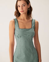 Green Plaid Square Neck Slip Mini Dress - Threadford