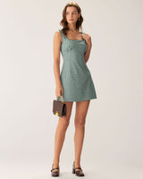 Green Plaid Square Neck Slip Mini Dress - Threadford