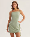 Green Square Neck Slip Mini Dress - Threadford