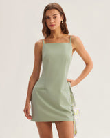 Green Square Neck Slip Mini Dress - Threadford