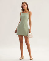 Green Square Neck Slip Mini Dress - Threadford