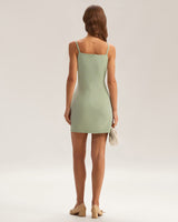 Green Square Neck Slip Mini Dress - Threadford