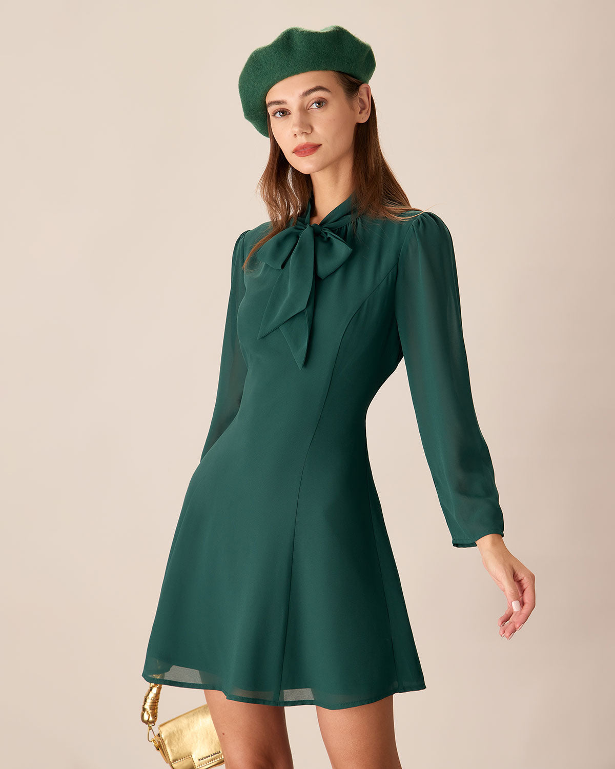 Green Tie Neck See-Through Mini Dress - Threadford
