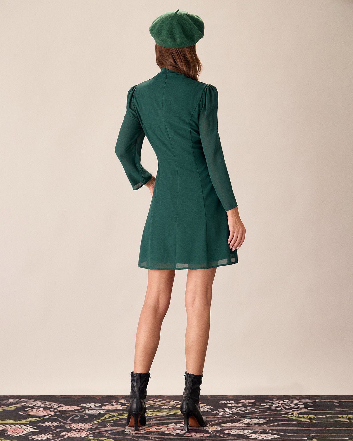 Green Tie Neck See-Through Mini Dress - Threadford