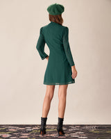 Green Tie Neck See-Through Mini Dress - Threadford