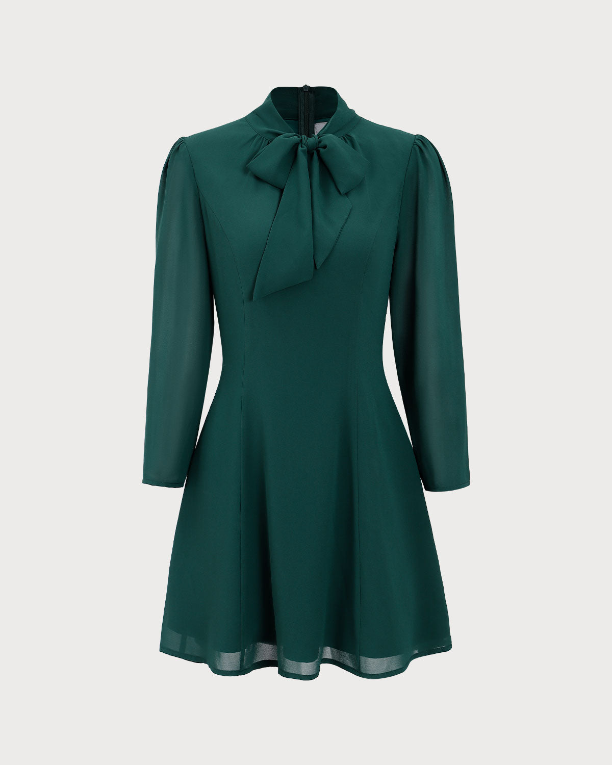 Green Tie Neck See-Through Mini Dress - Threadford