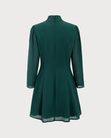 Green Tie Neck See-Through Mini Dress - Threadford