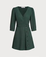 Green Wrap A-Line Mini Dress - Threadford
