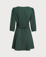 Green Wrap A-Line Mini Dress - Threadford