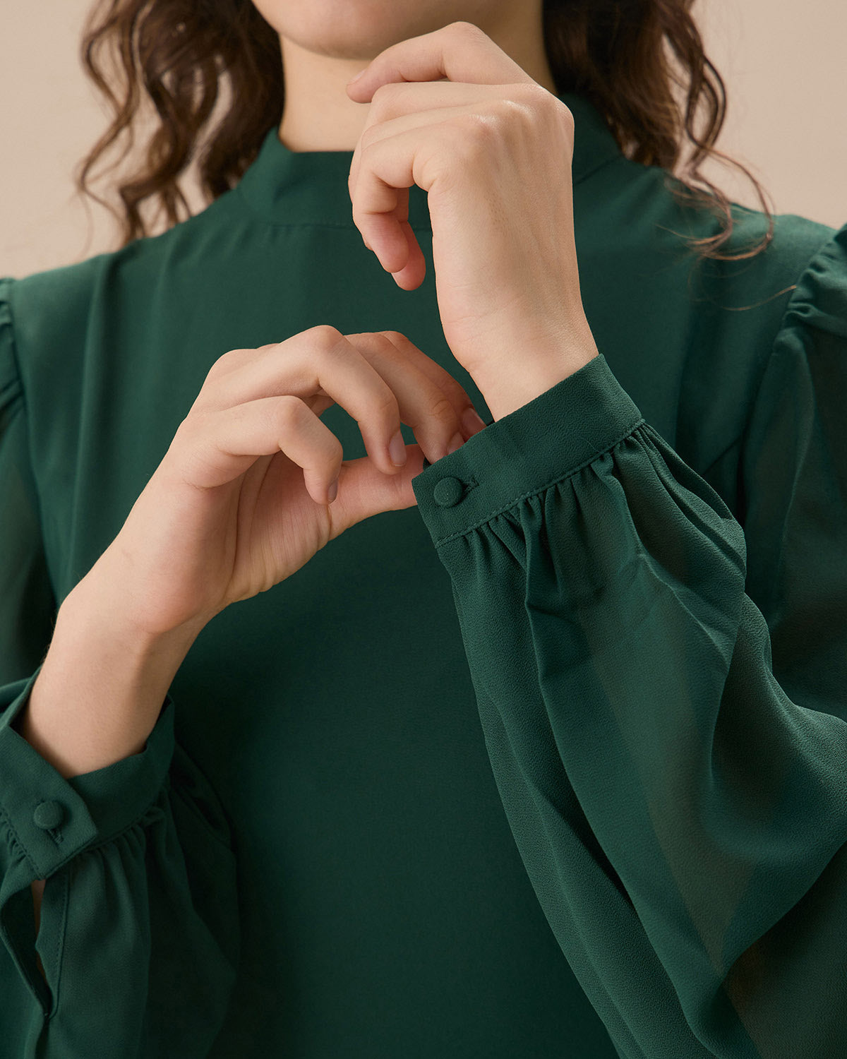 The Green Stand Collar Sheer Slit Mini Dress - Threadford