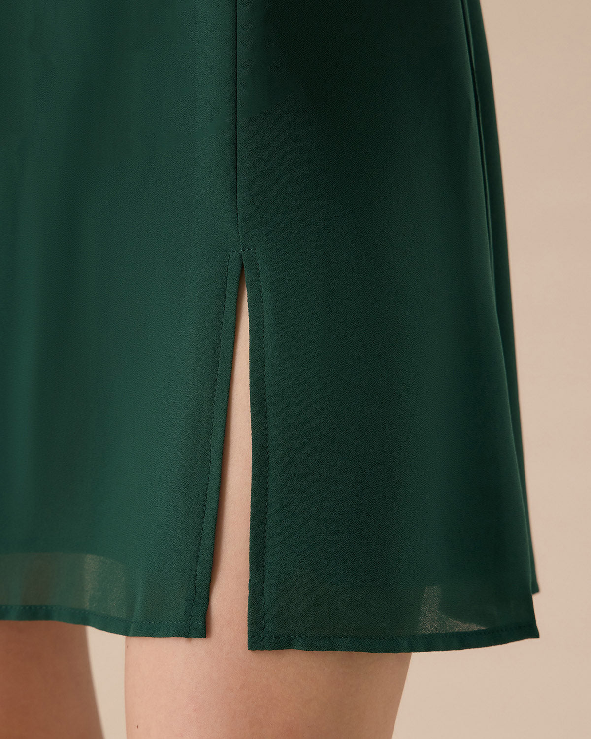 The Green Stand Collar Sheer Slit Mini Dress - Threadford