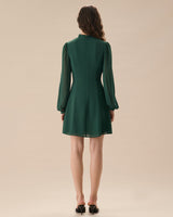 The Green Stand Collar Sheer Slit Mini Dress - Threadford