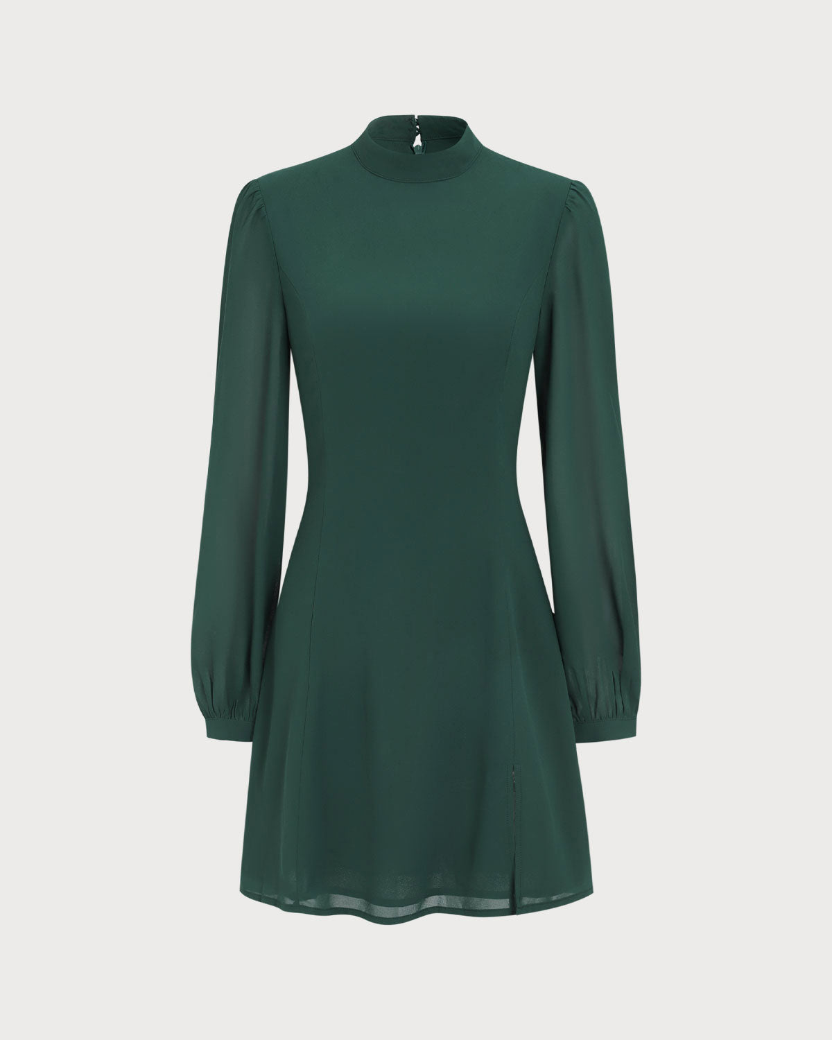 The Green Stand Collar Sheer Slit Mini Dress - Threadford