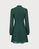 The Green Stand Collar Sheer Slit Mini Dress - Threadford