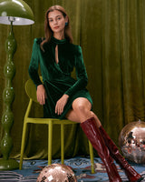 The Green Stand Cut Out Velvet Mini Dress - Threadford