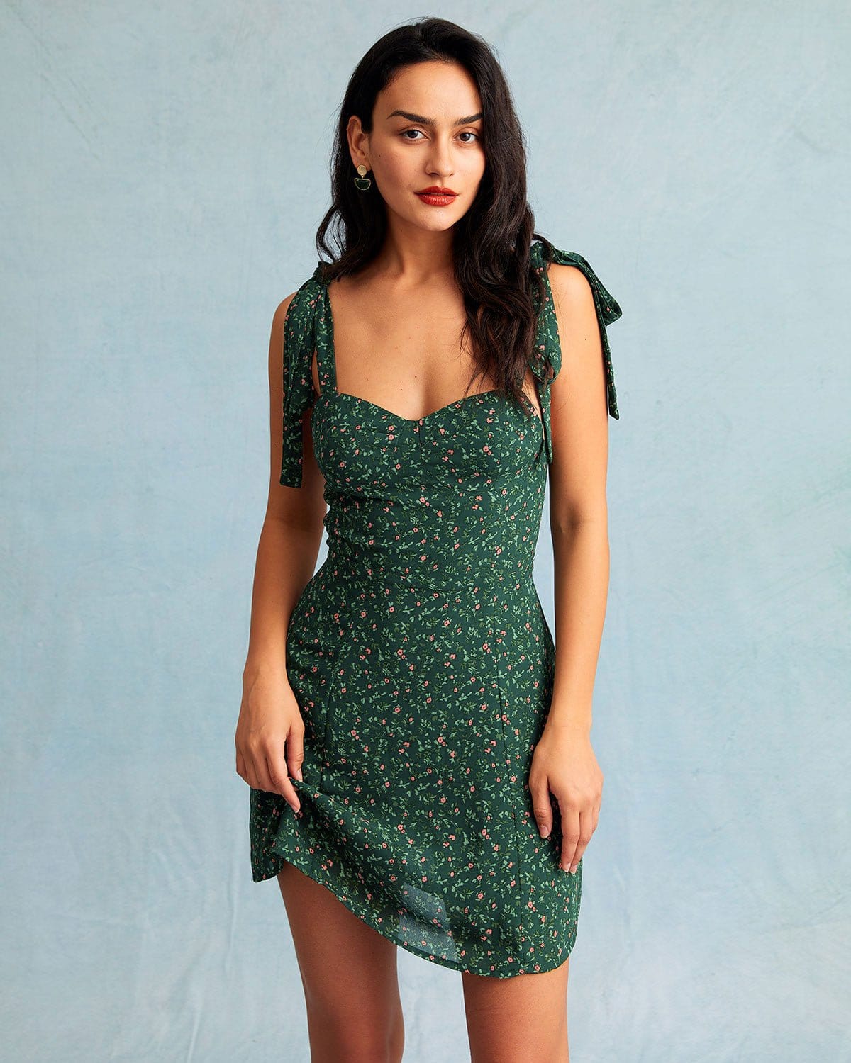 The Green Sweetheart Neck Floral Slip Mini Dress - Threadford