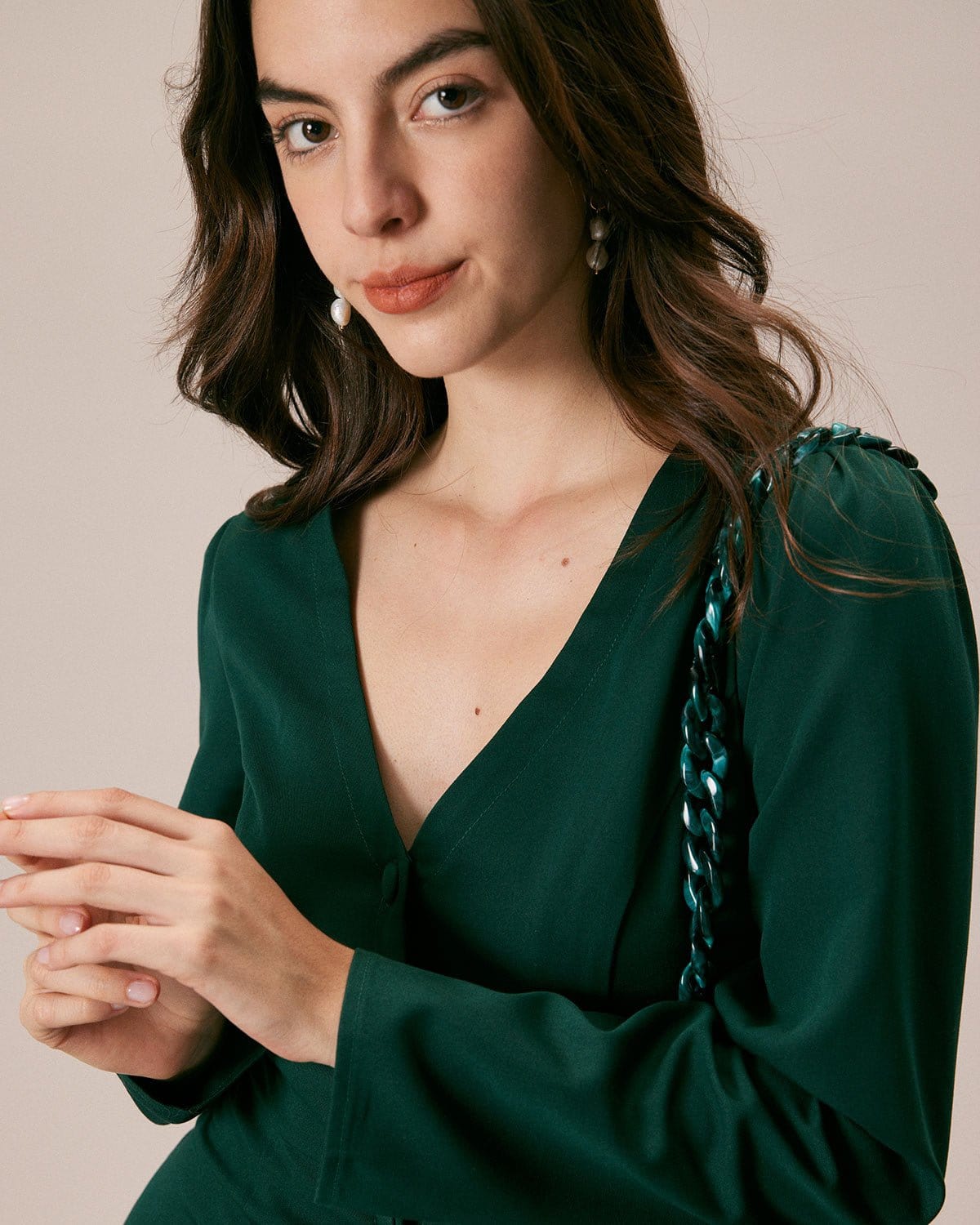 The Green V Neck Button Shirt Mini Dress - Threadford