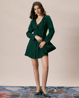 The Green V Neck Button Shirt Mini Dress - Threadford