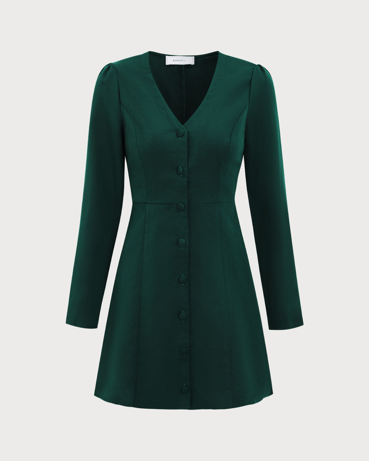 The Green V Neck Button Shirt Mini Dress - Threadford