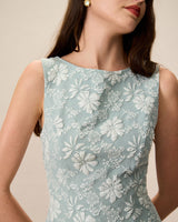 Women's Green Boat Neck Jacquard Mini Dress - Threadford