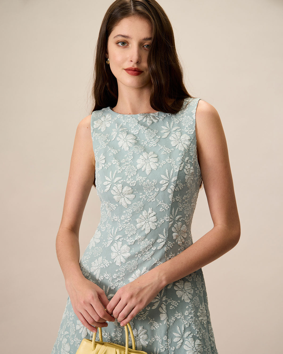 Women's Green Boat Neck Jacquard Mini Dress - Threadford