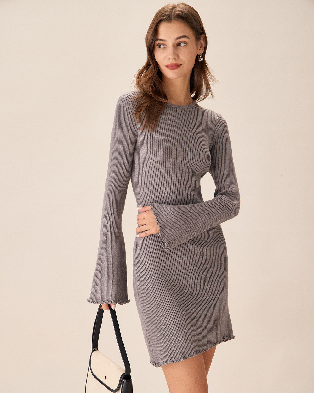 Grey Boat Neck Sweater Mini Dress - Threadford