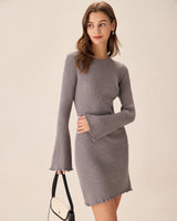 Grey Boat Neck Sweater Mini Dress - Threadford