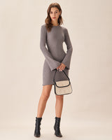 Grey Boat Neck Sweater Mini Dress - Threadford