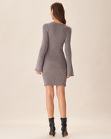 Grey Boat Neck Sweater Mini Dress - Threadford