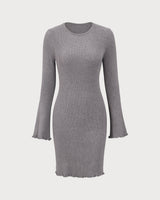 Grey Boat Neck Sweater Mini Dress - Threadford