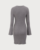Grey Boat Neck Sweater Mini Dress - Threadford