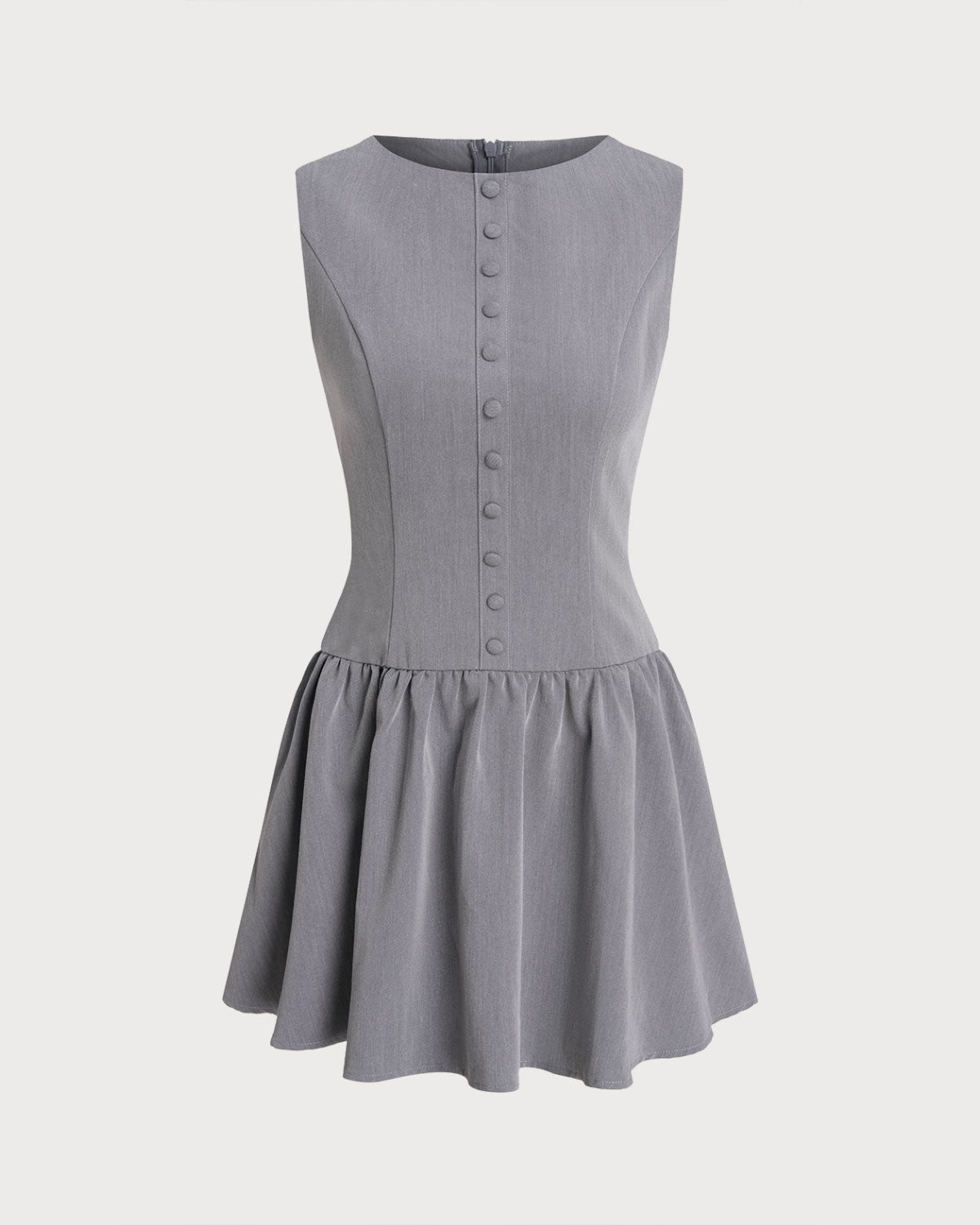 Grey Boat Neck Sleeveless Mini Dress - Threadford