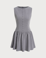 Grey Boat Neck Sleeveless Mini Dress - Threadford