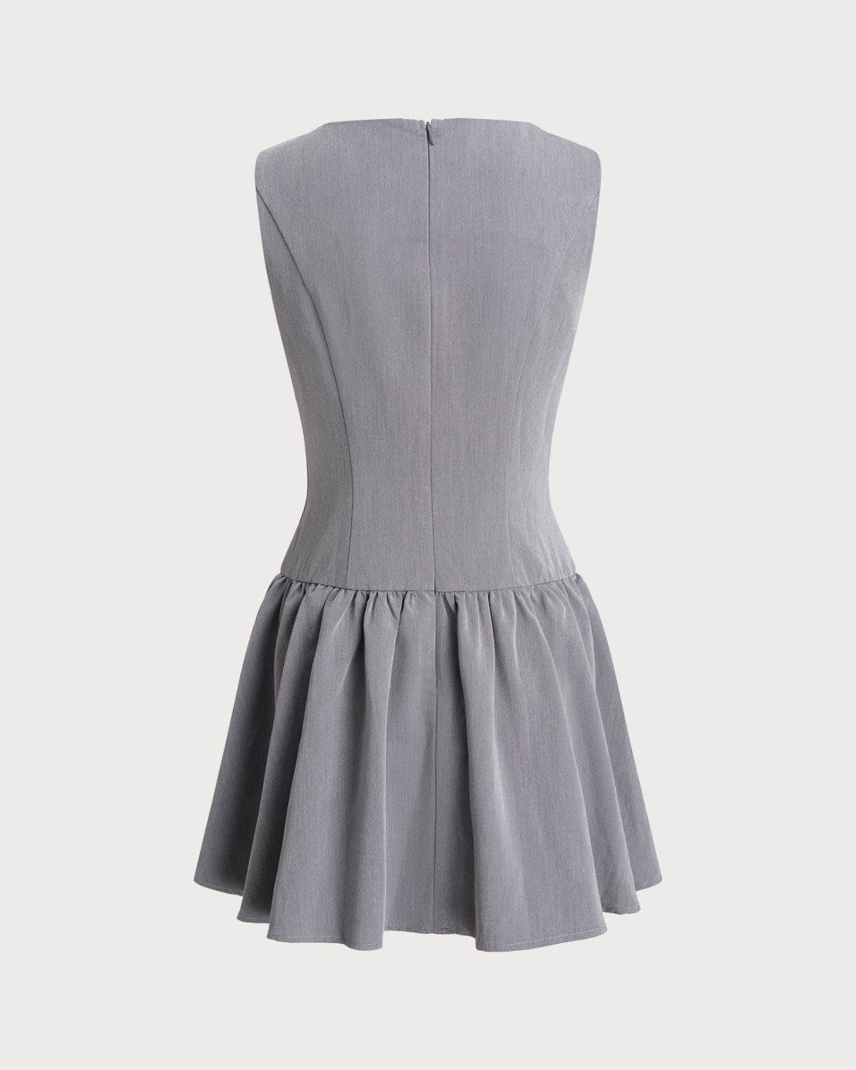 Grey Boat Neck Sleeveless Mini Dress - Threadford