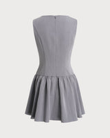 Grey Boat Neck Sleeveless Mini Dress - Threadford