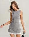 Grey Contrast Boat Neck Sleeveless Mini Dress - Threadford